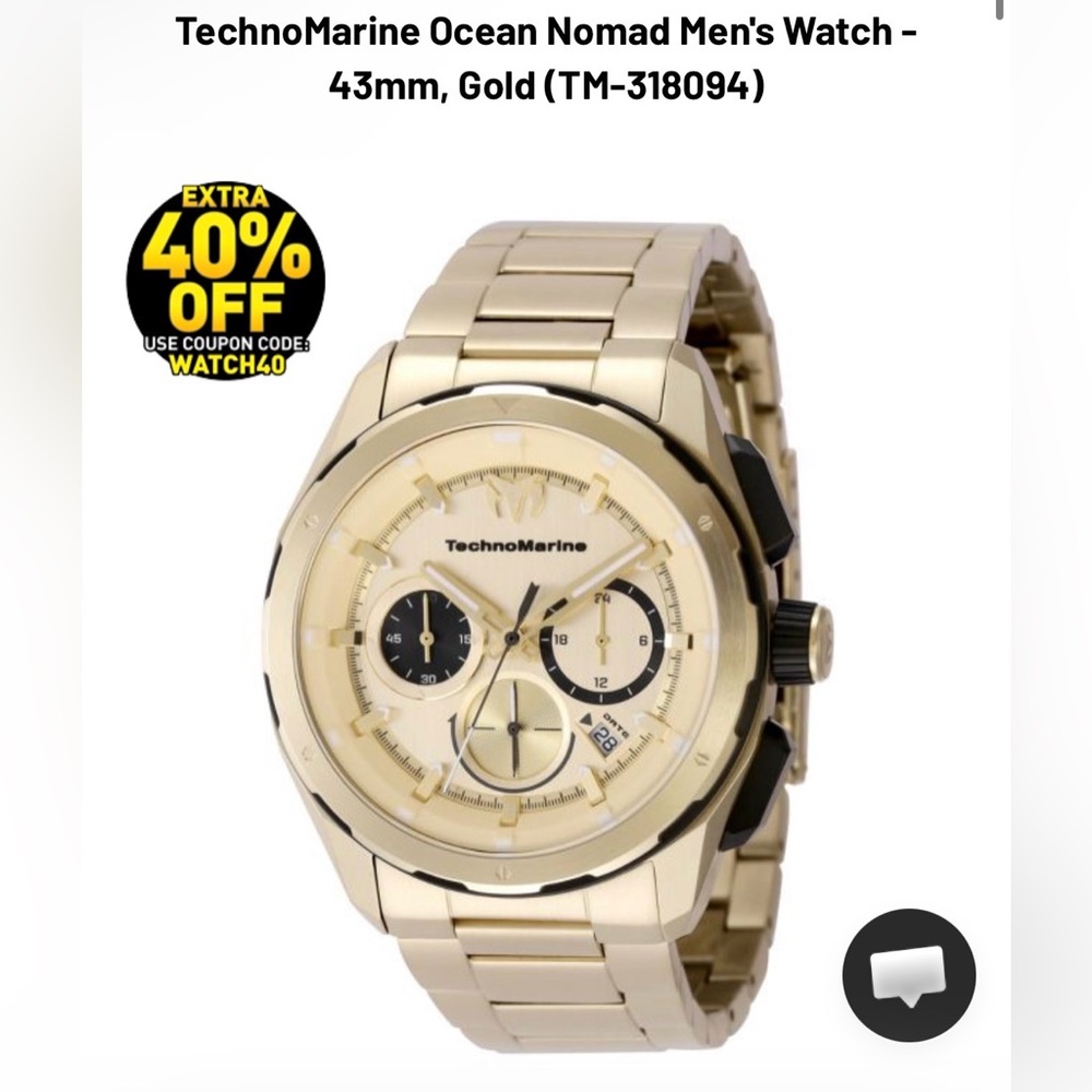 NIB TechnoMarine Ocean Nomad Men's Watch - 43mm, Gold (TM-318094)